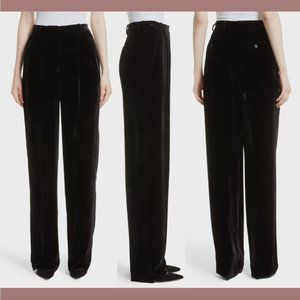 NEW $425 THEORY [ 4 ] Velvet Pleated‎ Pant High-waist Pant In Black #Q406